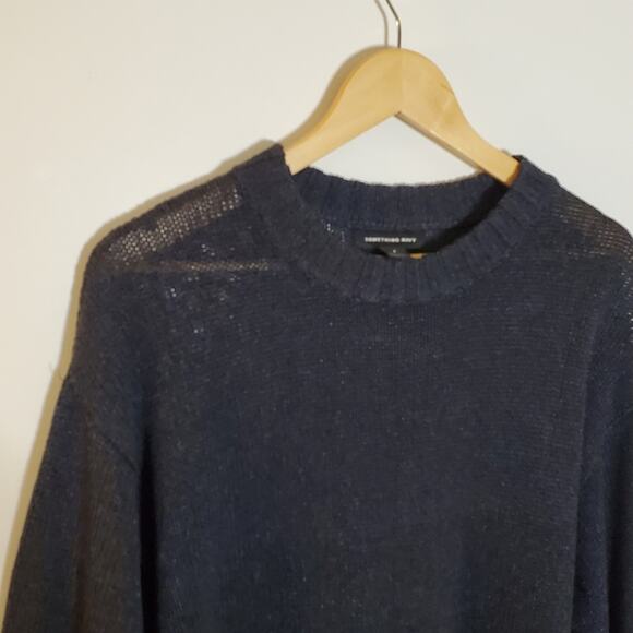 Something Navy Blue open knit slouchy oversized sweater Size Small - Picture 5 of 8